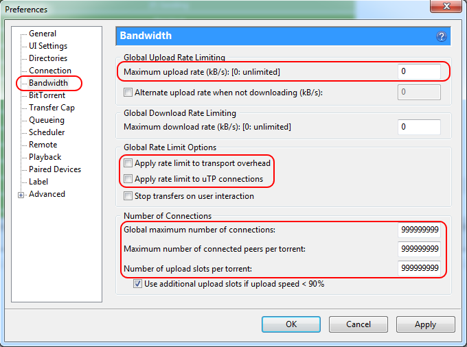 Speed up BitTorrent downloads: µTorrent Bandwidth tab settings