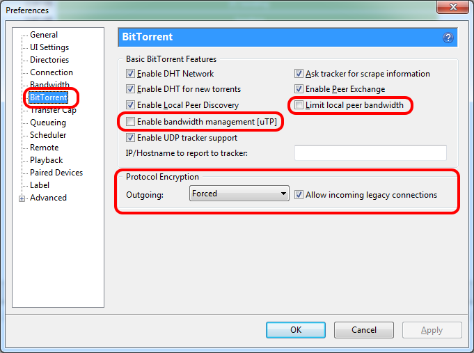 Speed up BitTorrent downloads: µTorrent Bittorrent tab settings